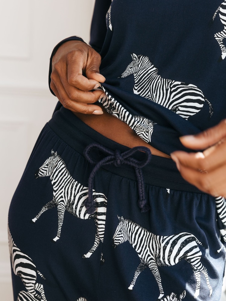 Chelsea Peers Blue Navy Zebra Classic Pyjamas Set - Image 3 of 5