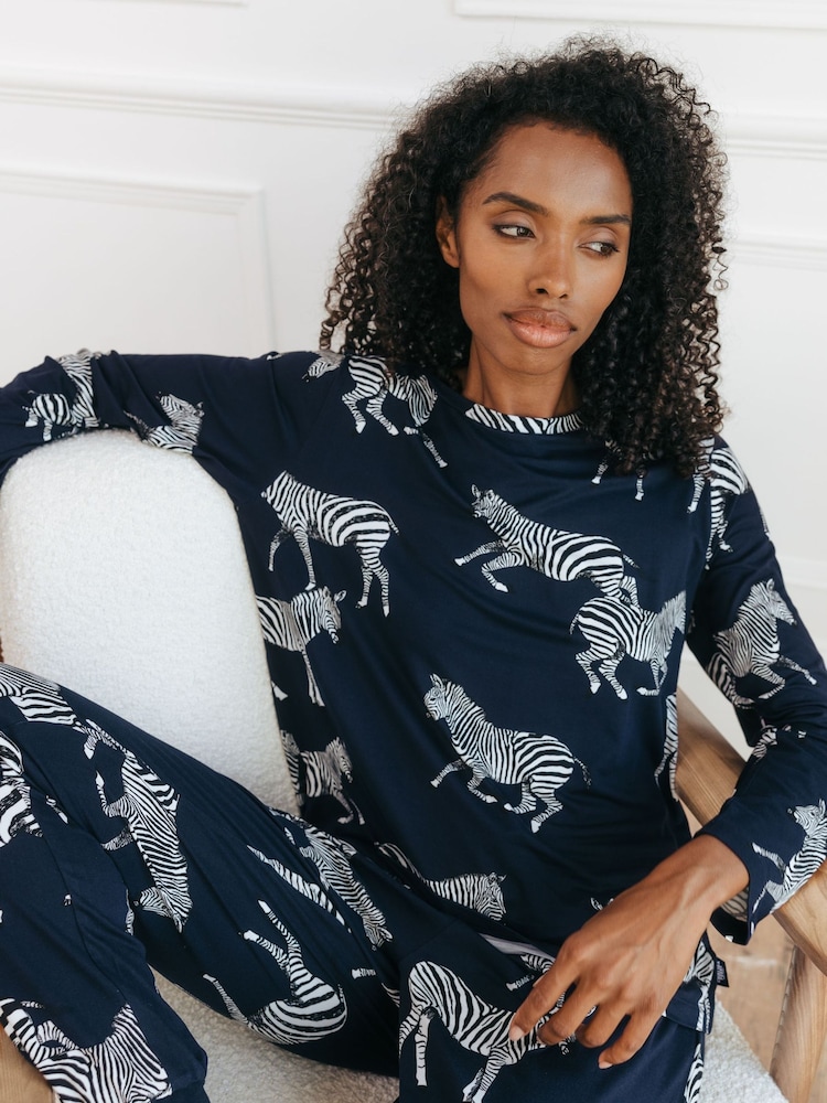 Chelsea Peers Blue Navy Zebra Classic Pyjamas Set - Image 4 of 5