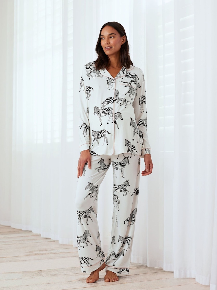 Chelsea Peers White Maternity Zebra Print Pyjamas - Image 1 of 5