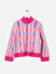 Oliver Bonas Pink Geometric Funnel Neck Knitted Jacket - Image 3 of 8