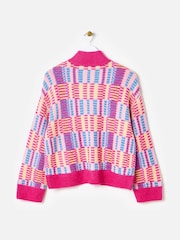Oliver Bonas Pink Geometric Funnel Neck Knitted Jacket - Image 4 of 8