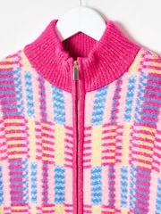 Oliver Bonas Pink Geometric Funnel Neck Knitted Jacket - Image 5 of 8