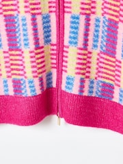 Oliver Bonas Pink Geometric Funnel Neck Knitted Jacket - Image 6 of 8