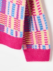 Oliver Bonas Pink Geometric Funnel Neck Knitted Jacket - Image 7 of 8