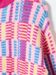 Oliver Bonas Pink Geometric Funnel Neck Knitted Jacket - Image 8 of 8