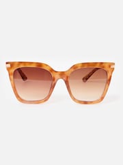 Oliver Bonas Brown Amber Faux Tortoiseshell Square Cat Eye Sunglasses - Image 1 of 4