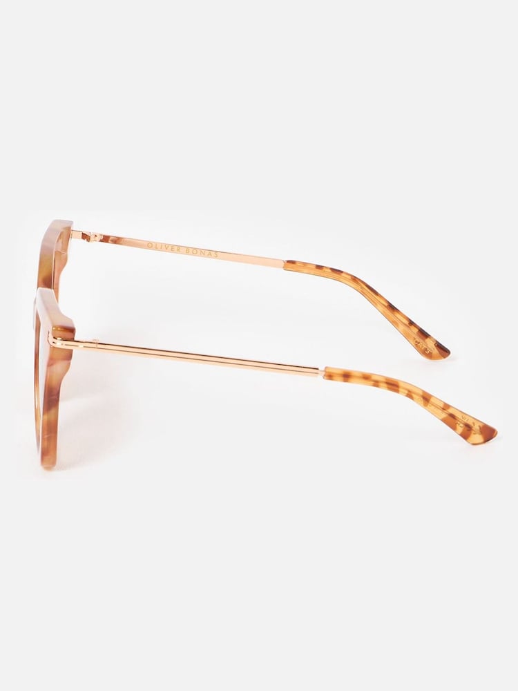 Oliver Bonas Brown Amber Faux Tortoiseshell Square Cat Eye Sunglasses - Image 2 of 4