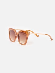 Oliver Bonas Brown Amber Faux Tortoiseshell Square Cat Eye Sunglasses - Image 3 of 4