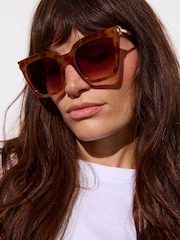 Oliver Bonas Brown Amber Faux Tortoiseshell Square Cat Eye Sunglasses - Image 4 of 4