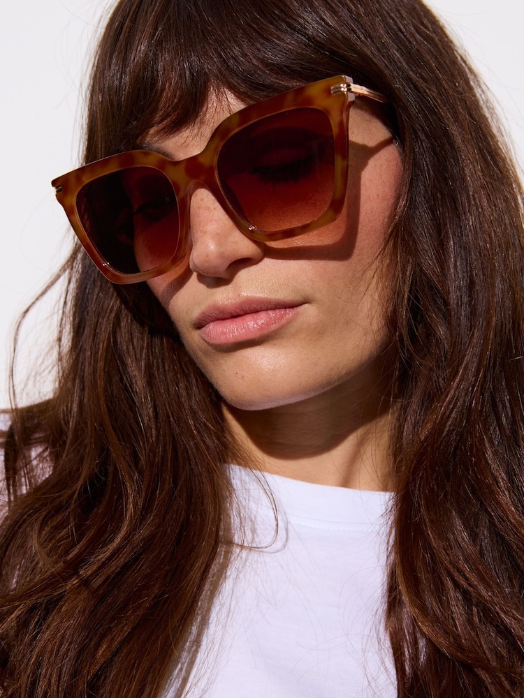 Oliver Bonas Brown Amber Faux Tortoiseshell Square Cat Eye Sunglasses - Image 4 of 4