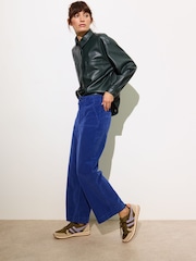 Oliver Bonas Blue Corduroy Cropped Wide Leg Trousers - Image 1 of 7