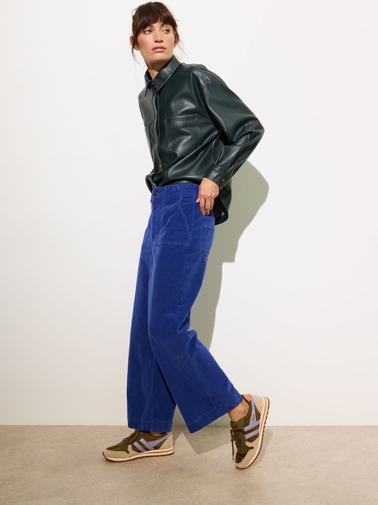 Oliver Bonas Blue Corduroy Cropped Wide Leg Trousers - Image 1 of 7