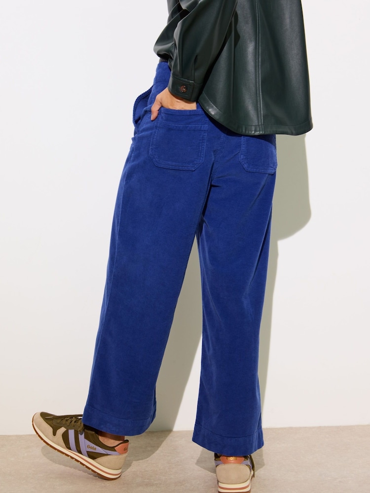 Oliver Bonas Blue Corduroy Cropped Wide Leg Trousers - Image 2 of 7