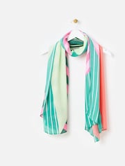Oliver Bonas Natural Green And Pink Abstract Striped Lightweight Scarf - Image 1 of 6