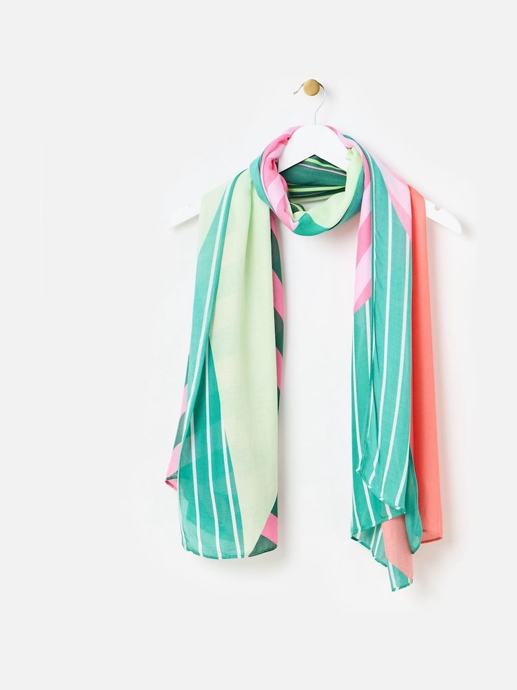 Oliver Bonas Natural Green And Pink Abstract Striped Lightweight Scarf - Image 1 of 6