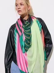 Oliver Bonas Natural Green And Pink Abstract Striped Lightweight Scarf - Image 5 of 6