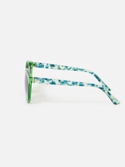 Oliver Bonas Green Preppy Crystal Faux Tortoiseshell Round Sunglasses - Image 3 of 5