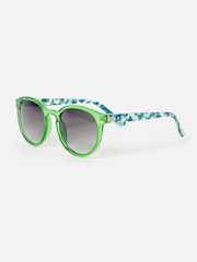 Oliver Bonas Green Preppy Crystal Faux Tortoiseshell Round Sunglasses - Image 4 of 5
