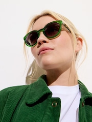 Oliver Bonas Green Preppy Crystal Faux Tortoiseshell Round Sunglasses - Image 5 of 5