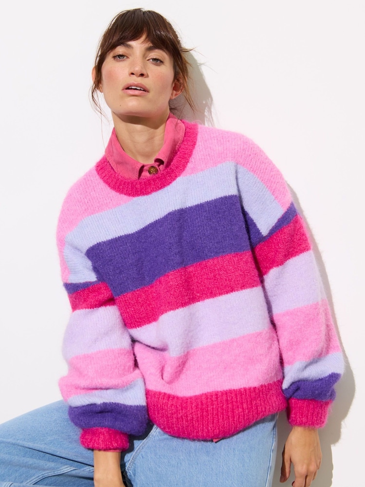 Oliver Bonas Purple Striped Knitted Jumper - Image 1 of 8 Oliver Bonas Purple Striped Knitted Jumper - Image 1 of 8
