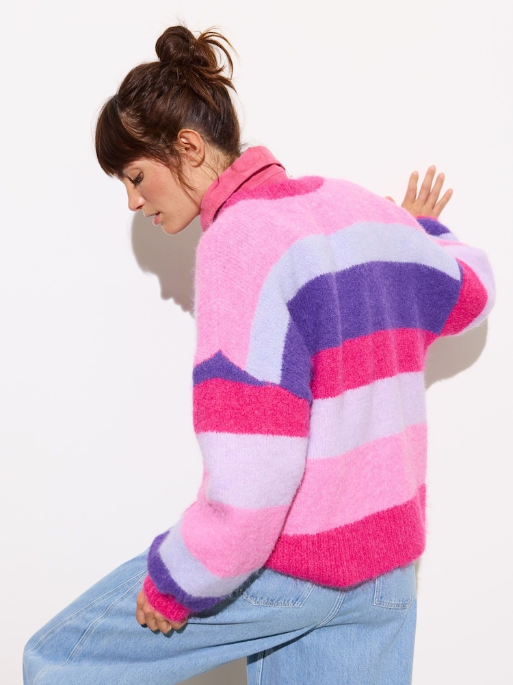 Oliver Bonas Purple Striped Knitted Jumper - Image 2 of 8 Oliver Bonas Purple Striped Knitted Jumper - Image 2 of 8