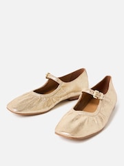 Oliver Bonas Gold Mary Jane Gathered Leather Shoes - Image 1 of 7