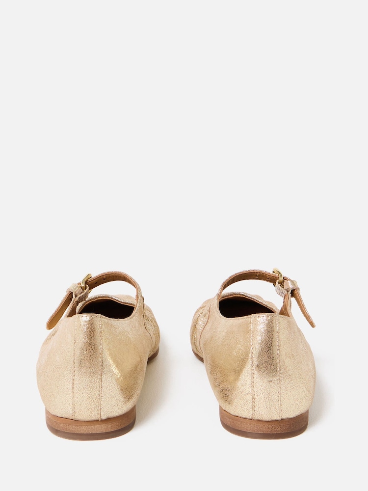 Oliver Bonas Gold Mary Jane Gathered Leather Shoes - Image 2 of 7