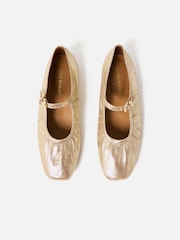Oliver Bonas Gold Mary Jane Gathered Leather Shoes - Image 4 of 7