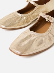 Oliver Bonas Gold Mary Jane Gathered Leather Shoes - Image 5 of 7