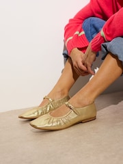 Oliver Bonas Gold Mary Jane Gathered Leather Shoes - Image 7 of 7