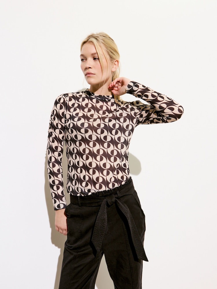 Oliver Bonas Black Abstract Print Mesh Top - Image 1 of 8