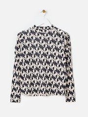 Oliver Bonas Black Abstract Print Mesh Top - Image 3 of 8
