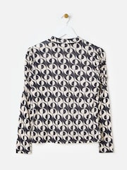Oliver Bonas Black Abstract Print Mesh Top - Image 4 of 8