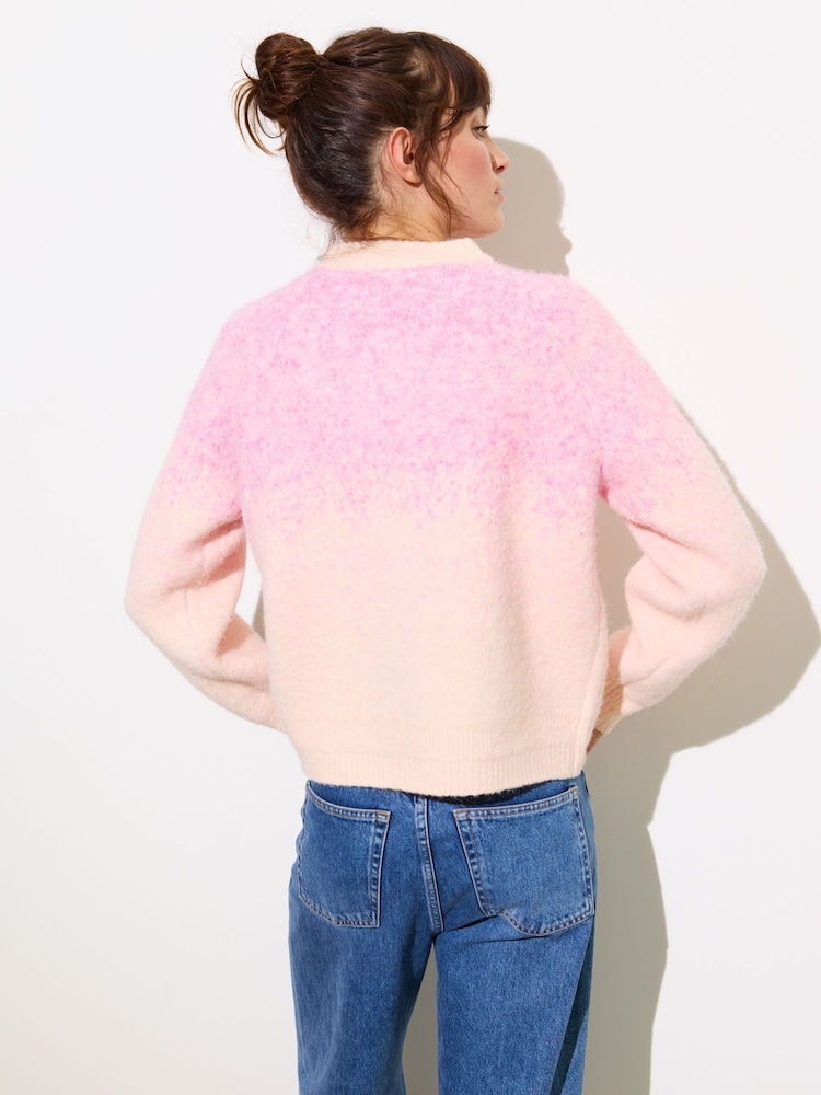 Oliver Bonas Pink Ombre Knitted Bomber Jacket - Image 2 of 8