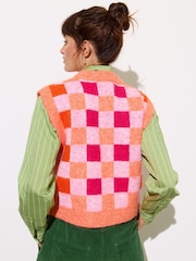 Oliver Bonas Orange Checked Zip Up Knitted Waistcoat - Image 2 of 7