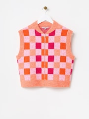 Oliver Bonas Orange Checked Zip Up Knitted Waistcoat - Image 3 of 7