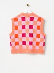 Oliver Bonas Orange Checked Zip Up Knitted Waistcoat - Image 4 of 7