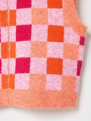 Oliver Bonas Orange Checked Zip Up Knitted Waistcoat - Image 7 of 7