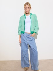 Oliver Bonas Green Ribbed Knitted Bomber Jacket - Image 1 of 8