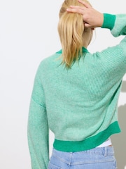 Oliver Bonas Green Ribbed Knitted Bomber Jacket - Image 2 of 8