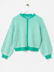 Oliver Bonas Green Ribbed Knitted Bomber Jacket - Image 3 of 8