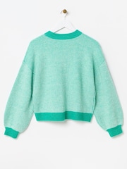 Oliver Bonas Green Ribbed Knitted Bomber Jacket - Image 4 of 8