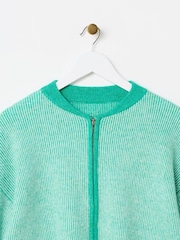 Oliver Bonas Green Ribbed Knitted Bomber Jacket - Image 5 of 8