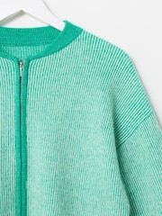 Oliver Bonas Green Ribbed Knitted Bomber Jacket - Image 6 of 8