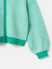 Oliver Bonas Green Ribbed Knitted Bomber Jacket - Image 7 of 8