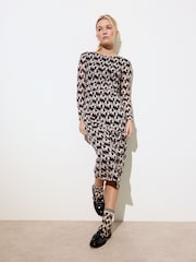 Oliver Bonas Black Floral Print Ruched Midi Dress - Image 1 of 8