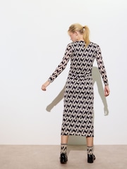 Oliver Bonas Black Floral Print Ruched Midi Dress - Image 2 of 8