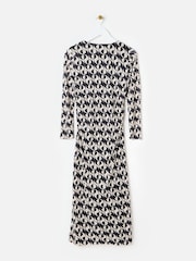 Oliver Bonas Black Floral Print Ruched Midi Dress - Image 4 of 8