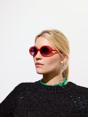 Oliver Bonas Red Oval Sunglasses - Image 6 of 6
