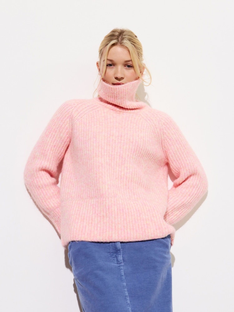 Oliver Bonas Pink Fluffy Roll Neck Knitted Jumper - Image 1 of 8 Oliver Bonas Pink Fluffy Roll Neck Knitted Jumper - Image 1 of 8